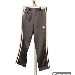 Adidas tricot track pant gray with white, straight leg, iconic adidas details.